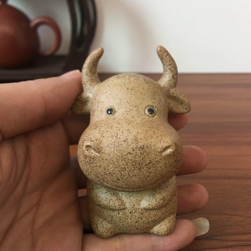 粗陶福牛茶宠茶盘可爱小摆件茶玩创意生肖牛茶具茶道配件可养 陶砂福