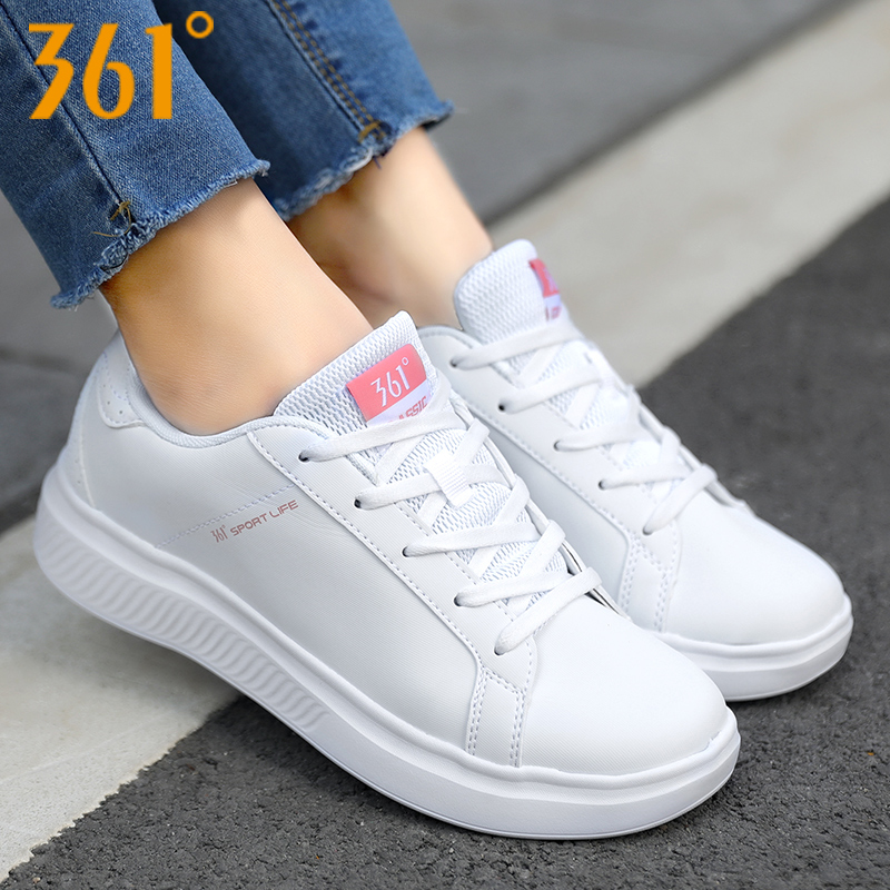 361板鞋女鞋2021冬季新款皮面防水361度小白鞋白色休闲鞋白鞋运动鞋