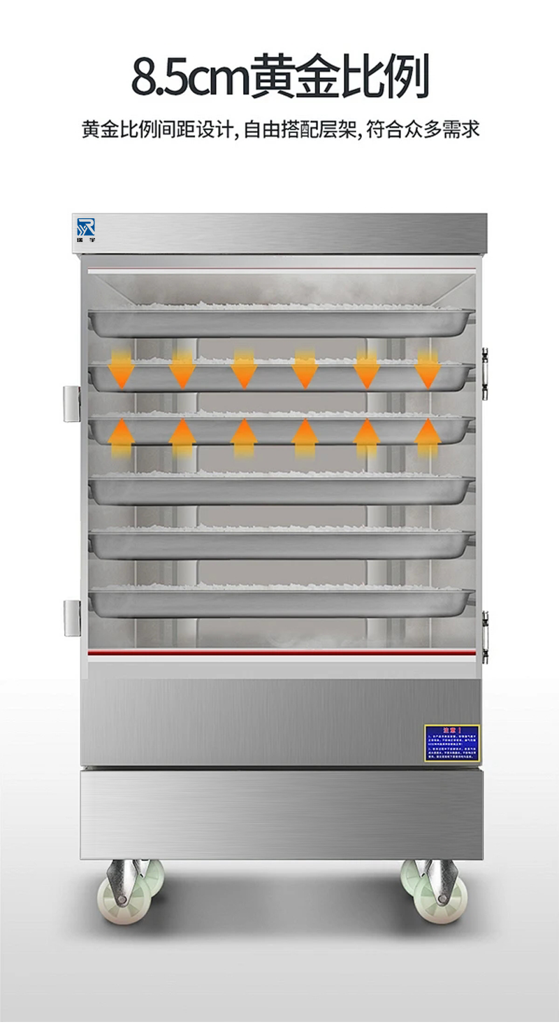 瑞宇牌12盘全自动电脑版电热蒸饭车/720*640*1770mm/380v12kw高清大图