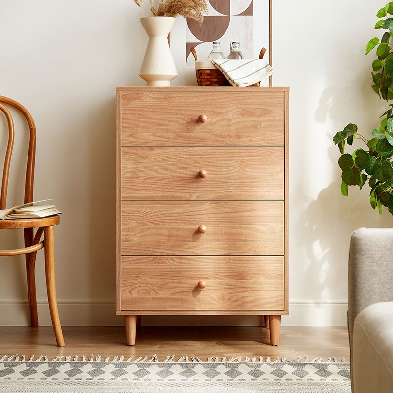 林氏家居现代简约北欧风原木色四斗柜收纳柜带抽屉卧室靠墙ls187
