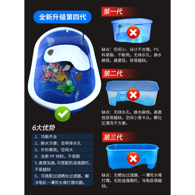 乌龟缸别墅养龟的专用缸鱼水陆缸带晒台家用鳄龟巴西龟小塑料盆箱高清大图
