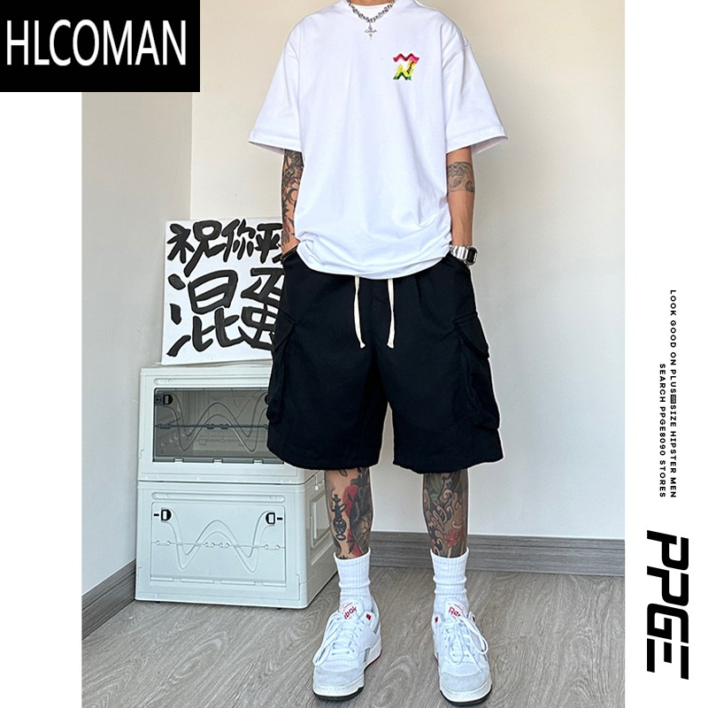 HLCOMAN短裤男士潮牌美式夏季休闲五分裤运动工装宽松大码胖子裤子
