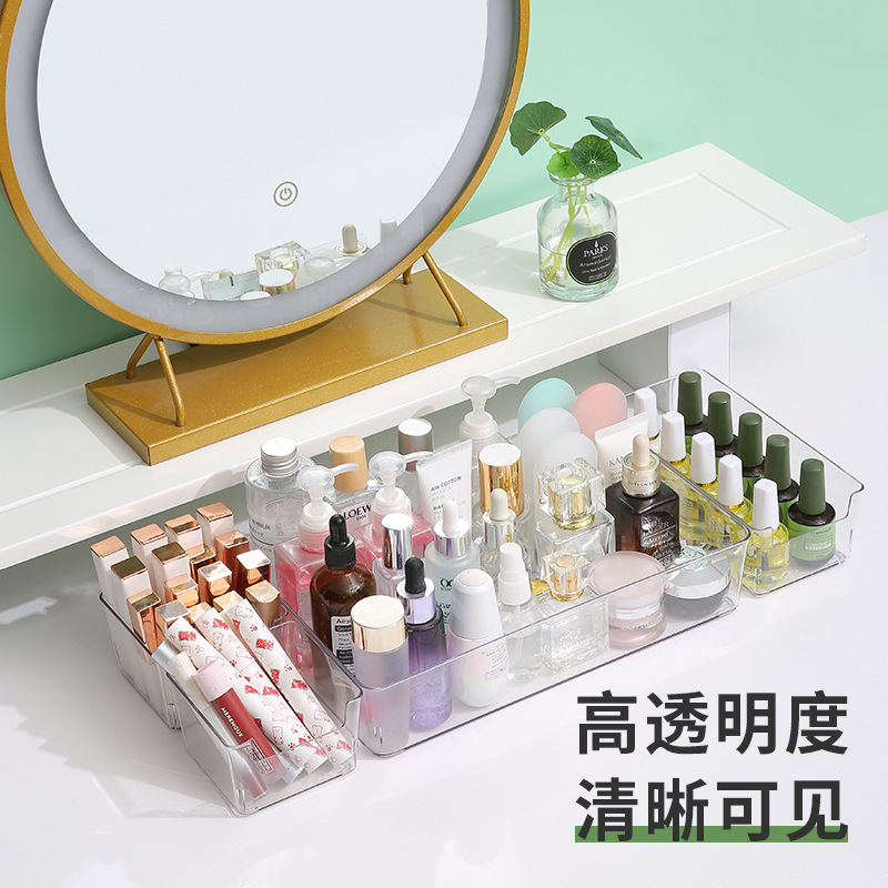 泽熙 [T2219]桌面收纳盒分隔餐具文具整理盒子透明桌面收纳盒组合装 1大号方盒+2小号方盒+2小号长盒高清大图