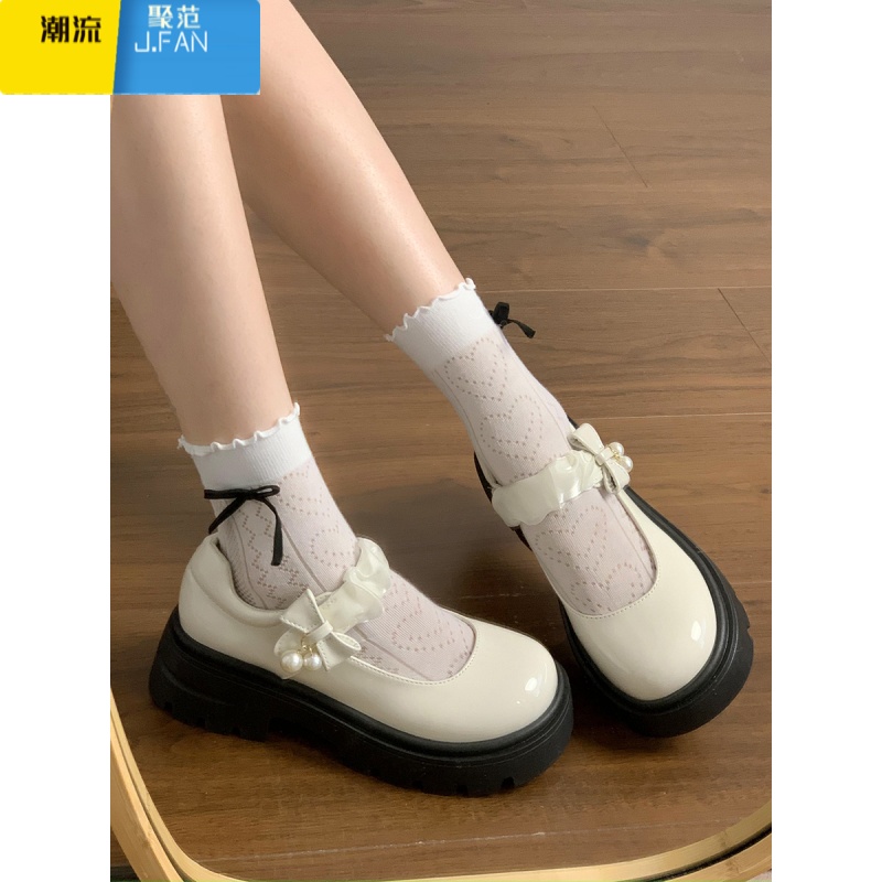 聚范配裙子法式玛丽珍小皮鞋女厚底2024夏季新款增高jk鞋单鞋中跟珍珠高清大图