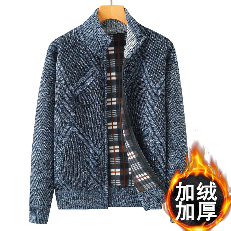 BaLuoShang爸爸冬装加厚开衫毛衣中老年冬季男装上衣外套中年男士针织衫老人毛衣