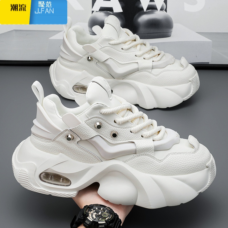 聚范网红男鞋夏季透气运动休闲青少年跑步气垫厚底增高小白老爹鞋高清大图