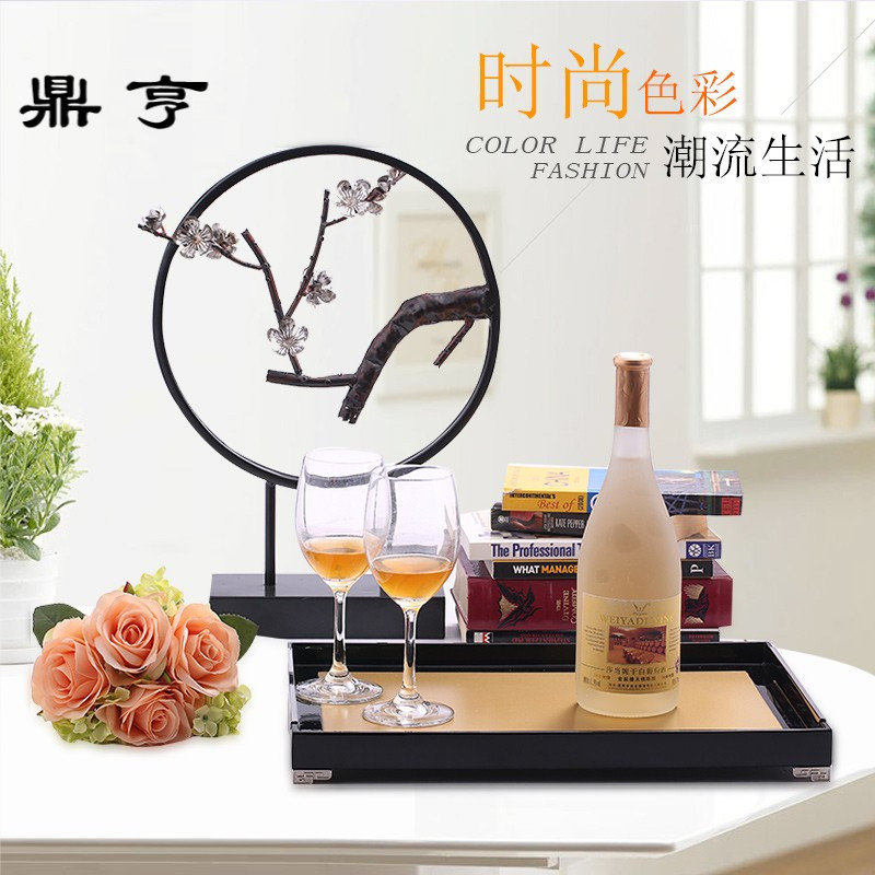 鼎亨新中式混搭样板房客厅书房酒柜酒具卫生间装饰摆件黑色果盘茶