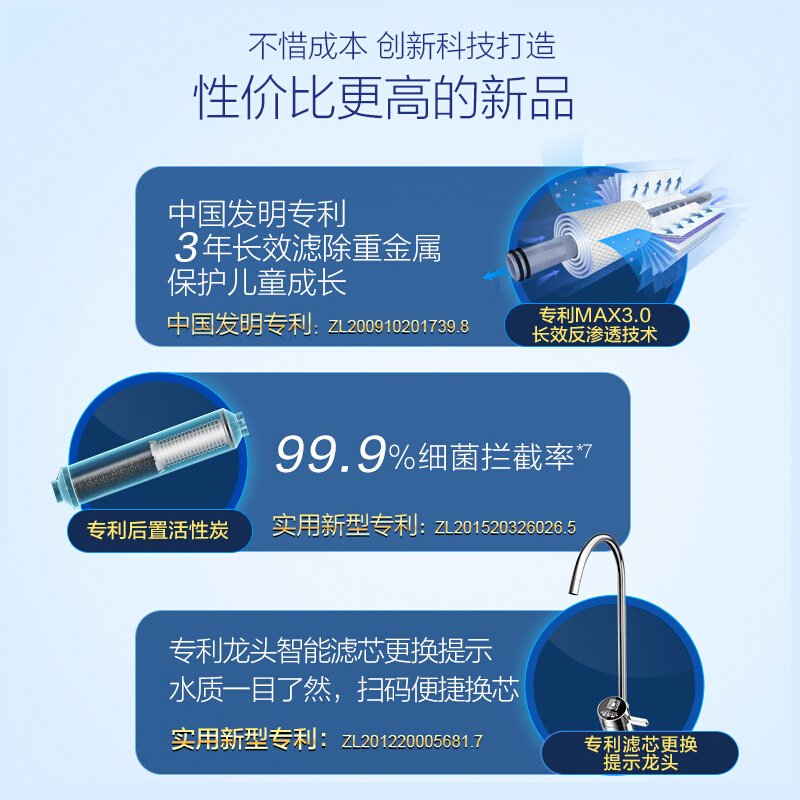 史密斯(A.O.SMITH) 净水器 家用 净水机 反渗透 储水型 净水器 R50VTC1