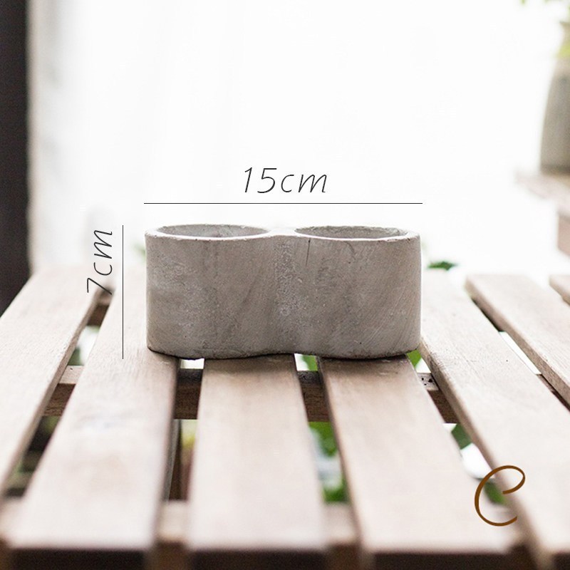 多面体几何混凝土花盆花器花篮现代简约花园装饰桌面装饰 C连体双圆柱 中_416