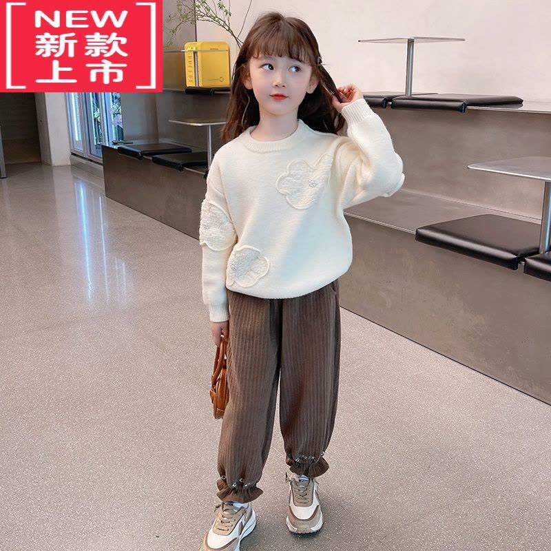 可莉允女童套头毛衣冬装2022新款小女孩花朵洋气韩版秋冬上衣儿童针织衫图片