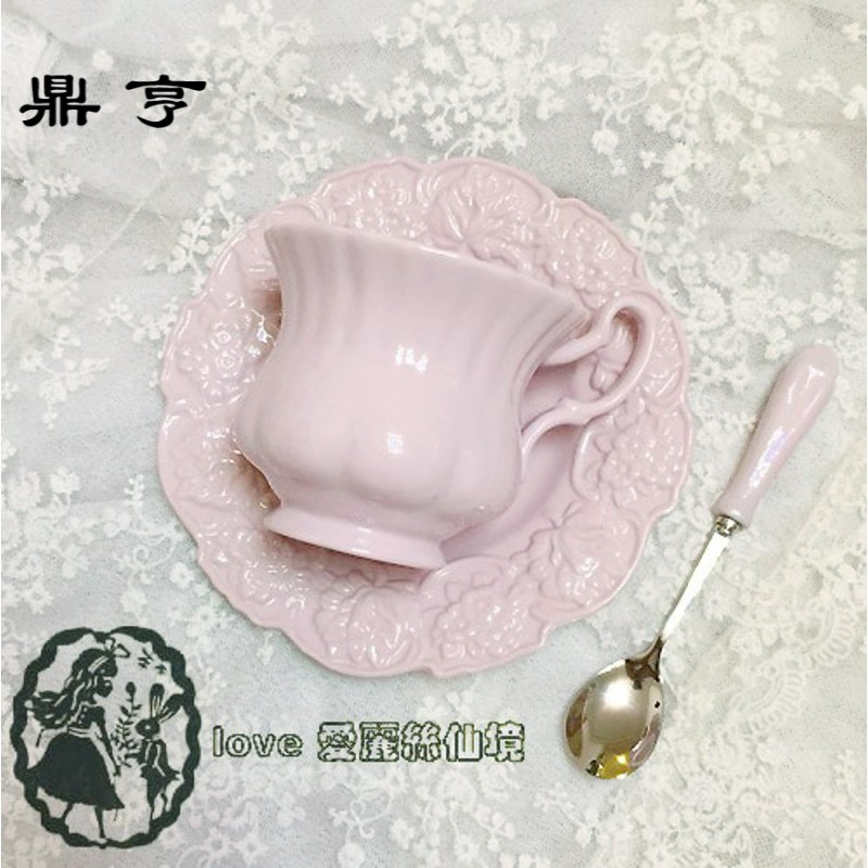 鼎亨出口日本粉色少女心浮陶瓷咖啡杯带碟带勺下午茶杯小资结婚