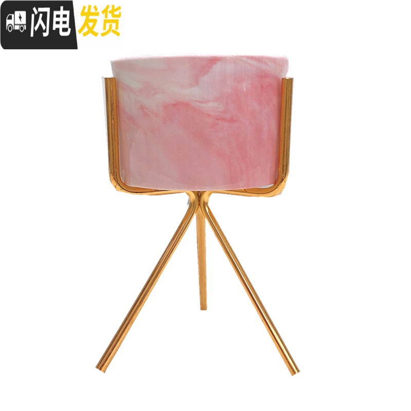 三维工匠ins北欧小清新多肉陶瓷小花盆创意个性室内好看铁艺简约客厅摆件 金边牛油果绿盆+金属架 中花盆容器高清大图