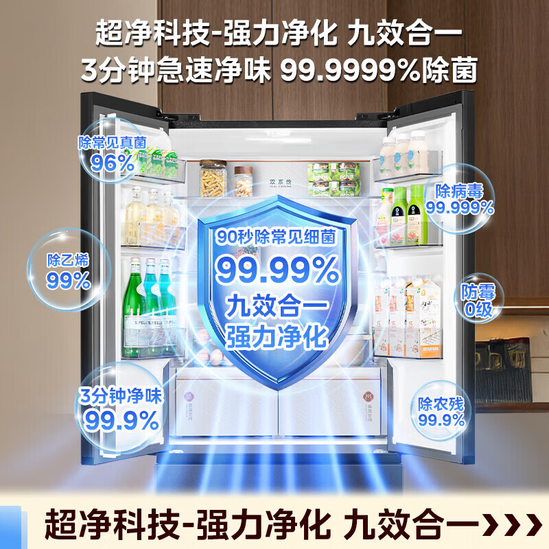 美的可爱多法式四开门冰箱503L双系统2.0超薄零嵌入式一级能效风冷无霜 MR-508WUFPZE 星尘黛高清大图