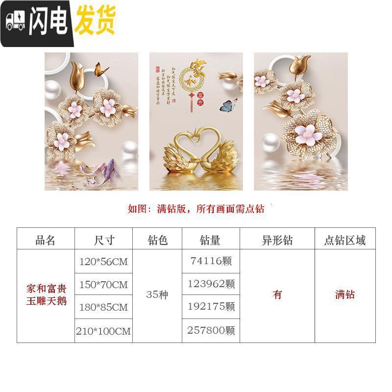 三维工匠5d钻石画2019年新款客厅卧室水晶钻十字绣满钻三联 异形满钻三幅尺寸【210*100cm】免费补钻【玉雕天鹅】