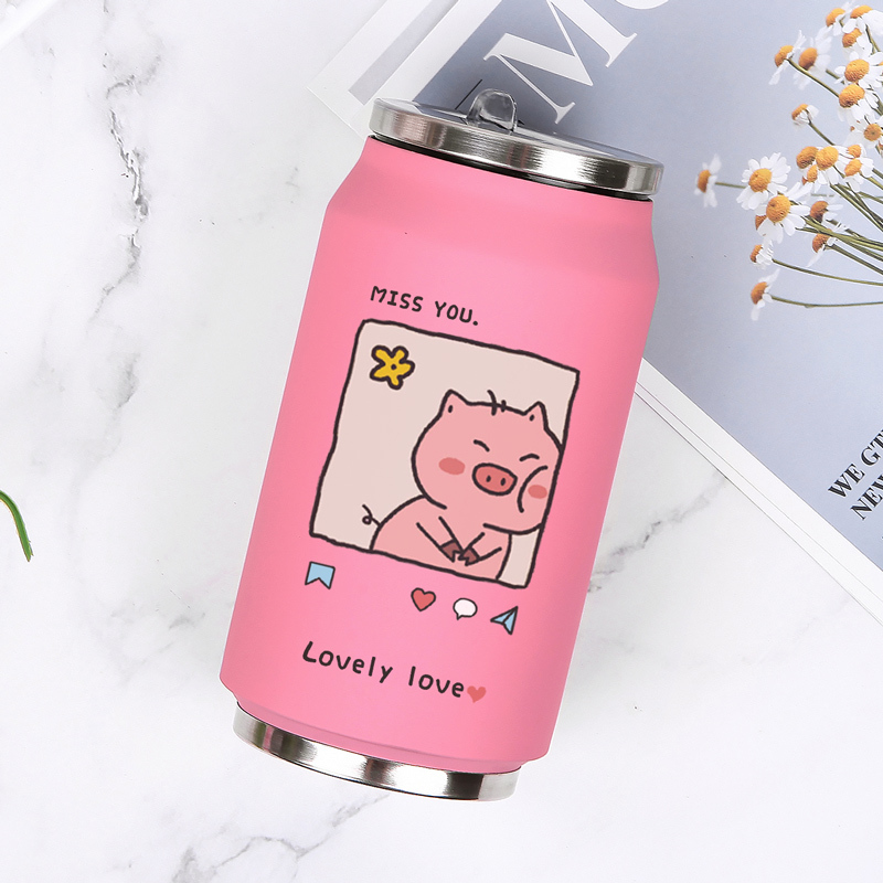 简约森系水杯 ins可爱家用便携清新吸管式易拉罐保温杯学生杯子女 定制图案专拍[白色杯 500毫升]