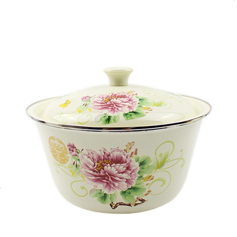 怀旧搪瓷盆厨房汤盆带盖老式搪瓷盆加厚
