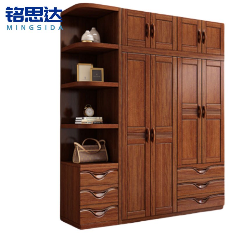 铭思达实木衣柜四门+顶柜+边柜套