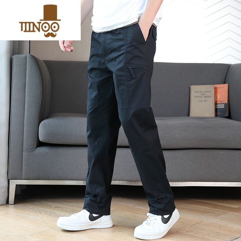 YANXU2023年秋季新款松紧腰直筒工装裤宽松百搭长裤多口袋休闲男N高清大图