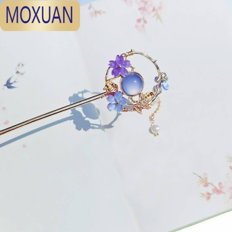 视频介绍_moxuan古风汉服簪子女童盘发发簪星空桃幻粉中国风简约流