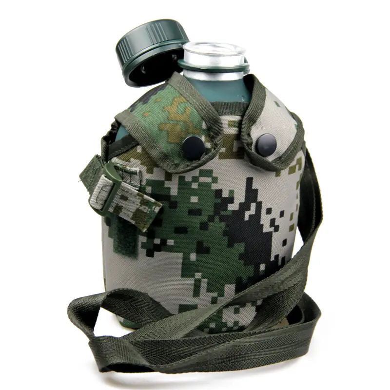 新品迷彩军训大容量铝制加厚水壶便携式学生野营户外登山水壶民用1升