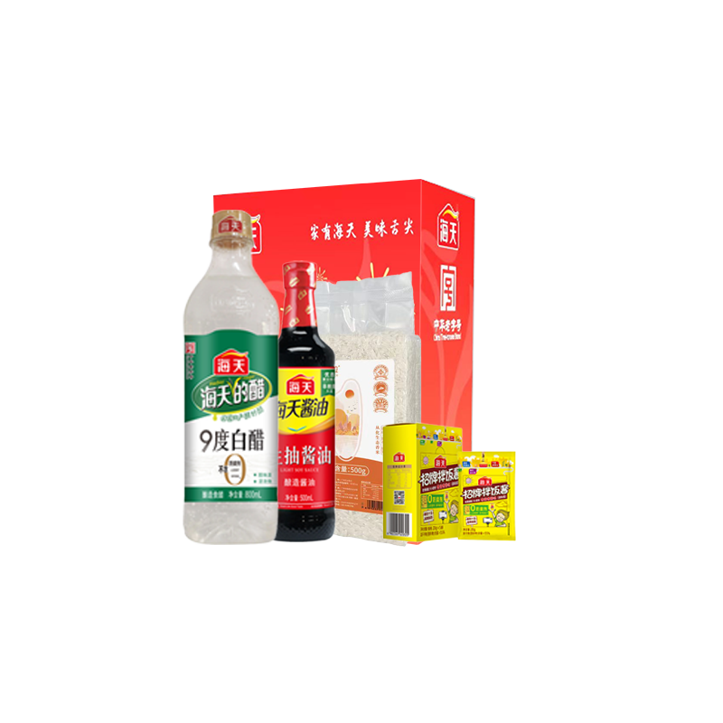 海天组合-520g+1300ml(生抽酱油500mL+9度白醋800mL+招牌拌饭酱20g+夏日香粒臻选丝苗米500g)