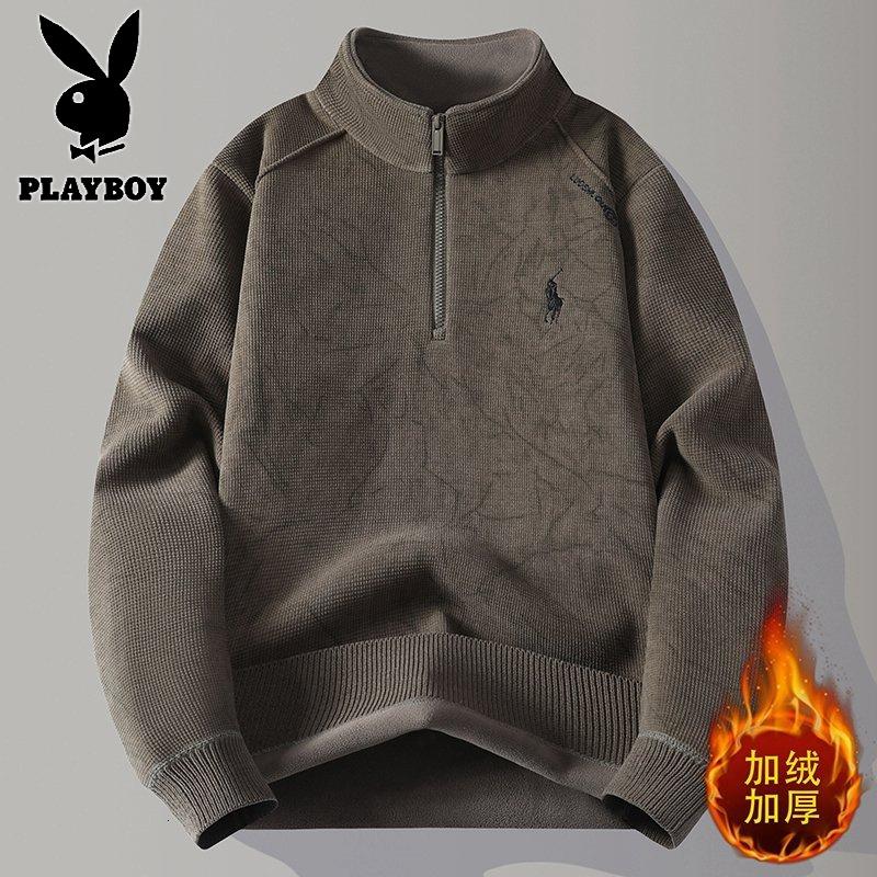 花花公子新款高品质【新款】2025年冬半高拉链领针织毛衣男_743_663高清大图