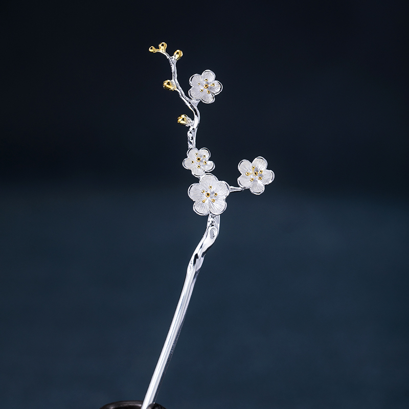银迷梅花925银发簪女古风步摇古典汉服钗子盘发古代头饰生日
