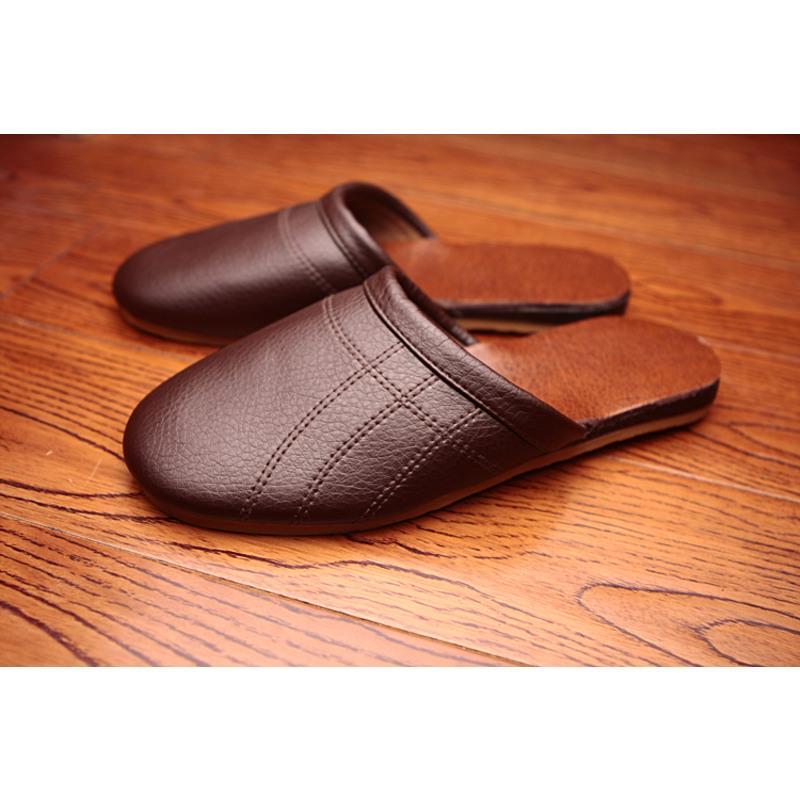 春秋夏季居家皮拖鞋男女情侣地板防滑牛筋底包头真皮凉拖鞋黑色26cm
