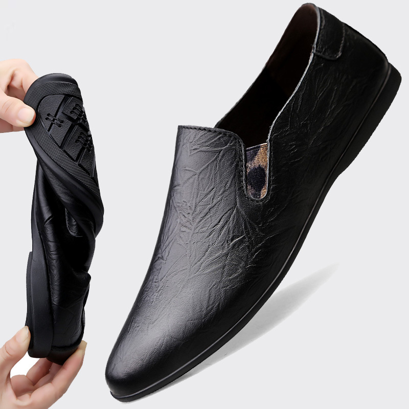 英伦小皮鞋男夏季薄款薄底休闲鞋真皮百搭男鞋夏季透气整张皮皮鞋百搭