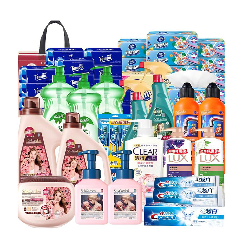 蔬果园/清扬/力士/佳洁士/蓝月亮/得宝/维达 香氛洗衣纸巾家庭清洁囤货组合13.52kg+3支+30包(赠:礼品袋)