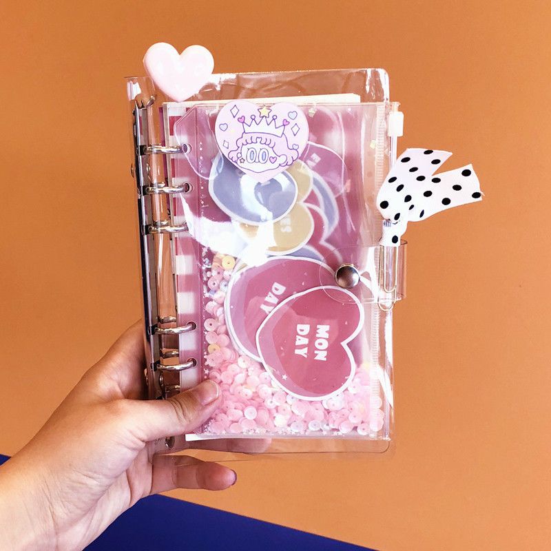 韩国星期摇摇卡少女本粉色学生a6手账本可爱透明活页日记笔记本 星期