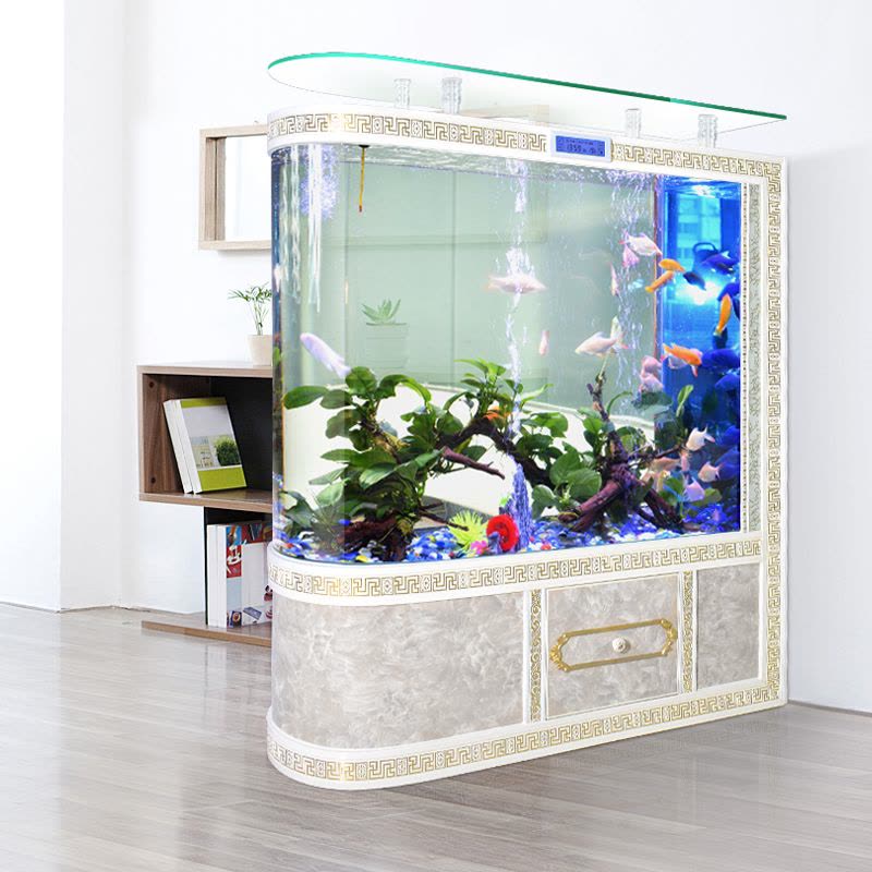 生态鱼缸水族箱子中式欧式客厅家用屏风落地靠墙中大型玻璃鱼缸图片