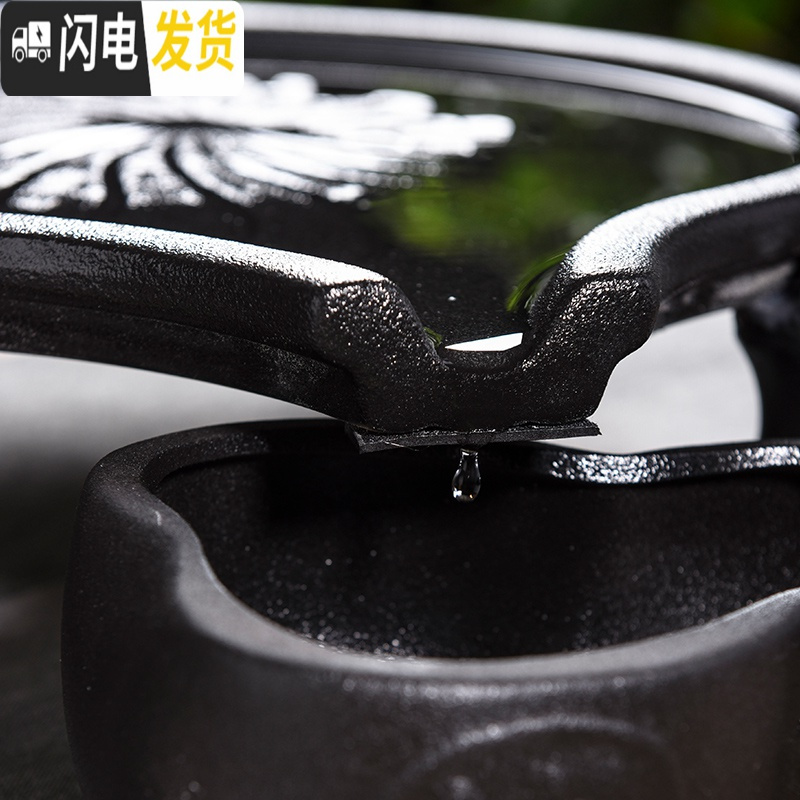 三维工匠复古黑陶石磨茶具茶盘套装陶瓷家用排水式也可储水简约干泡台茶盘 小号石磨+汝窑1壶4杯套装