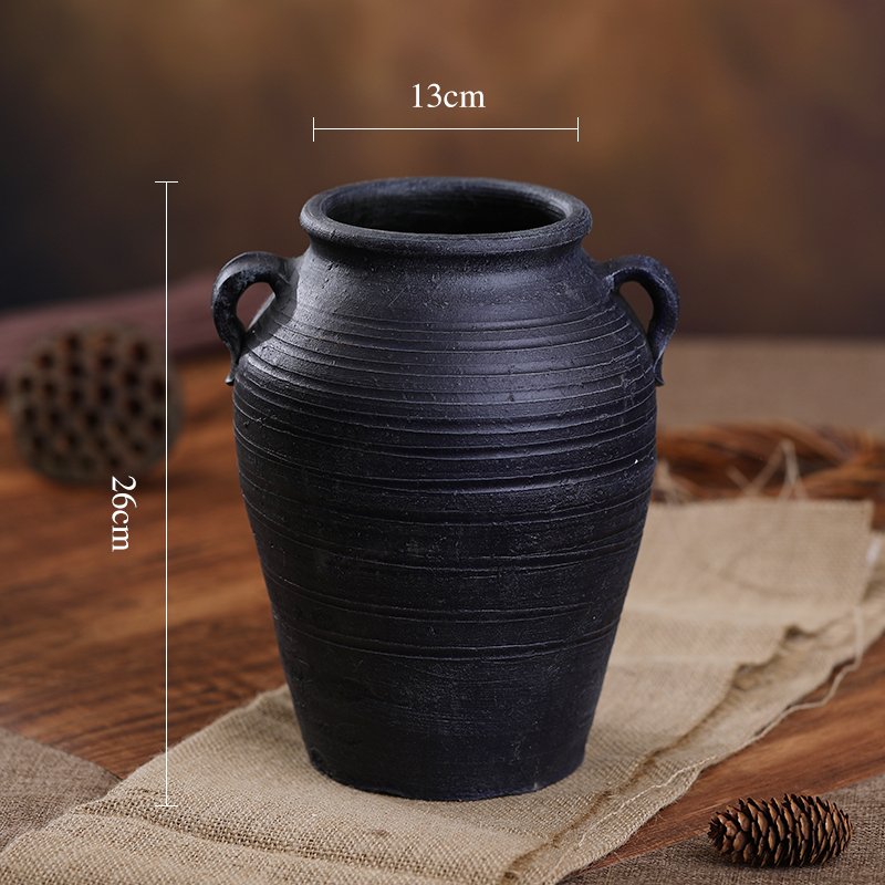 中式复古陶罐花瓶插花器花盆家居土培干花客厅装饰摆件仿古土陶