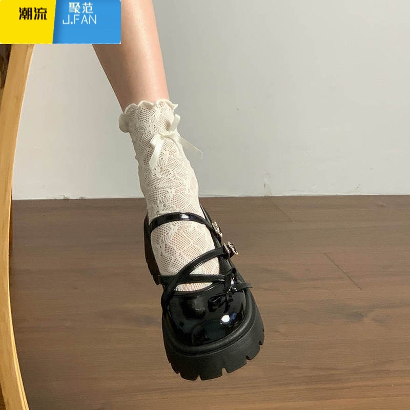 聚范黑色厚底小皮鞋女2024夏季新款日系配裙子法式蝴蝶结玛丽珍单鞋子高清大图
