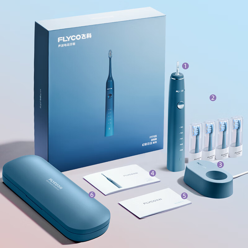 飞科(FLYCO)电动牙刷 智能声波震动深度清洁护龈成人牙刷情侣款 FT7105 深海蓝高清大图
