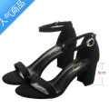 SUNTEK凉鞋女中跟2023夏季新款欧美一字带粗跟黑色绒面百搭露趾高趾S黑
