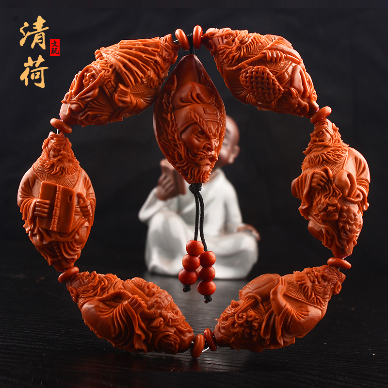 18*32mm 橄榄核手串钟馗手工雕刻大籽精雕刻苏工橄榄胡手链男士手串手把件