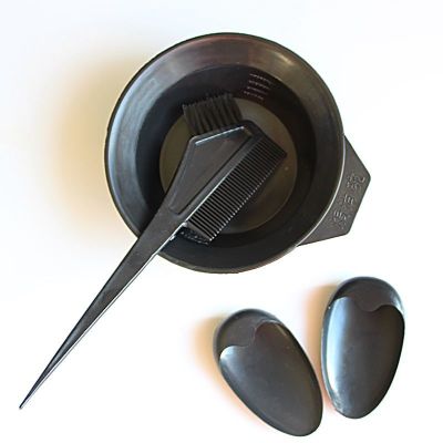 美发焗油梳DIY工具专业染发梳焗油两面梳子染刷倒膜焗油碗染发碗 黑色三件套(碗 刷子 耳套)