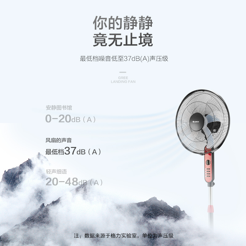 格力(GREE) 落地扇FD-4010-WG家用电风扇机机械式五扇叶3档风速调节大风量立式轻音小时定时预约 自动摇头