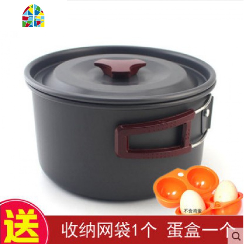 户外装备单人套锅铝合金氧化锅具野外用品炊具单锅茶壶 FENGHOU 中单锅+中煎锅送收纳袋+调料袋高清大图