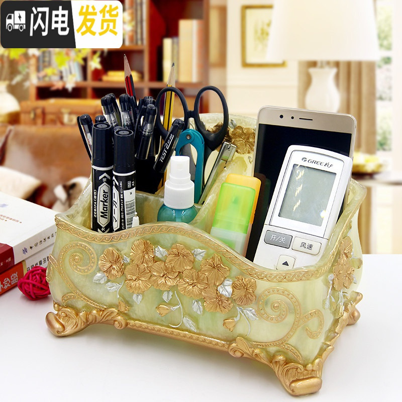 三维工匠时尚笔筒收纳盒可爱创意化妆刷桶北欧ins风个性笔筒树脂摆件 浪漫庄园珍珠黄