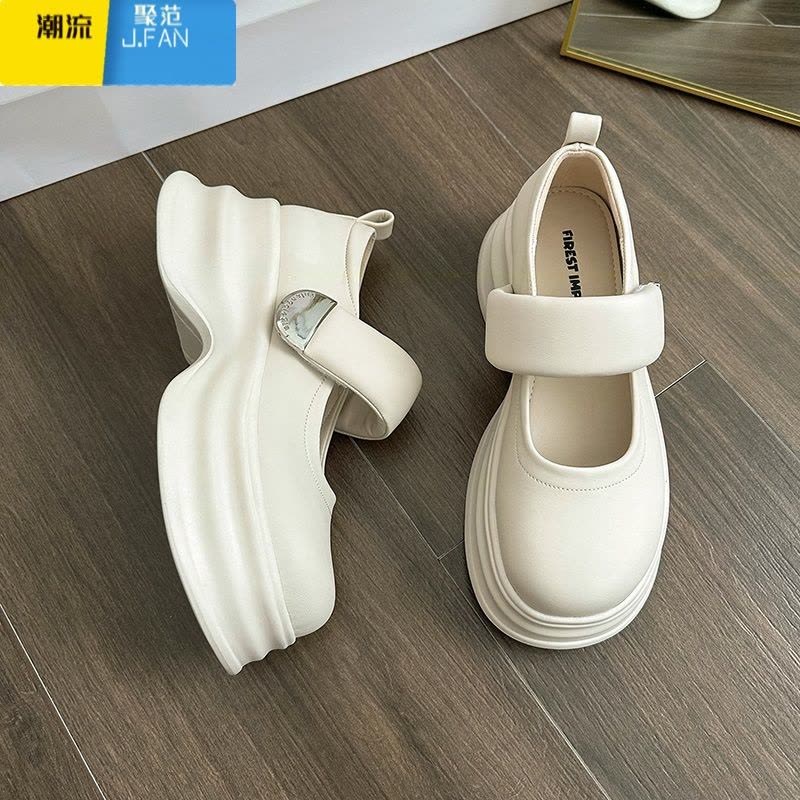 聚范婚鞋女2024年新款婚纱器厚底伴娘鞋粗跟搭扣玛丽珍小皮鞋不累脚图片