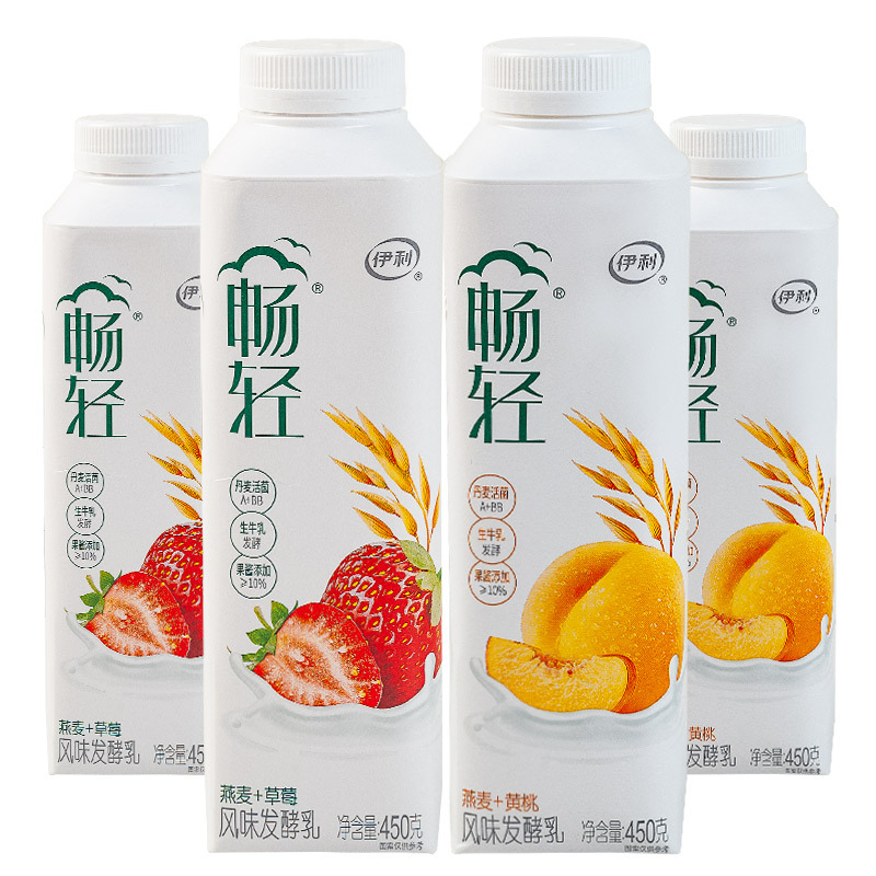 伊利畅轻酸奶450g益生菌风味发酵乳大瓶装燕麦凤梨橙草莓黄桃