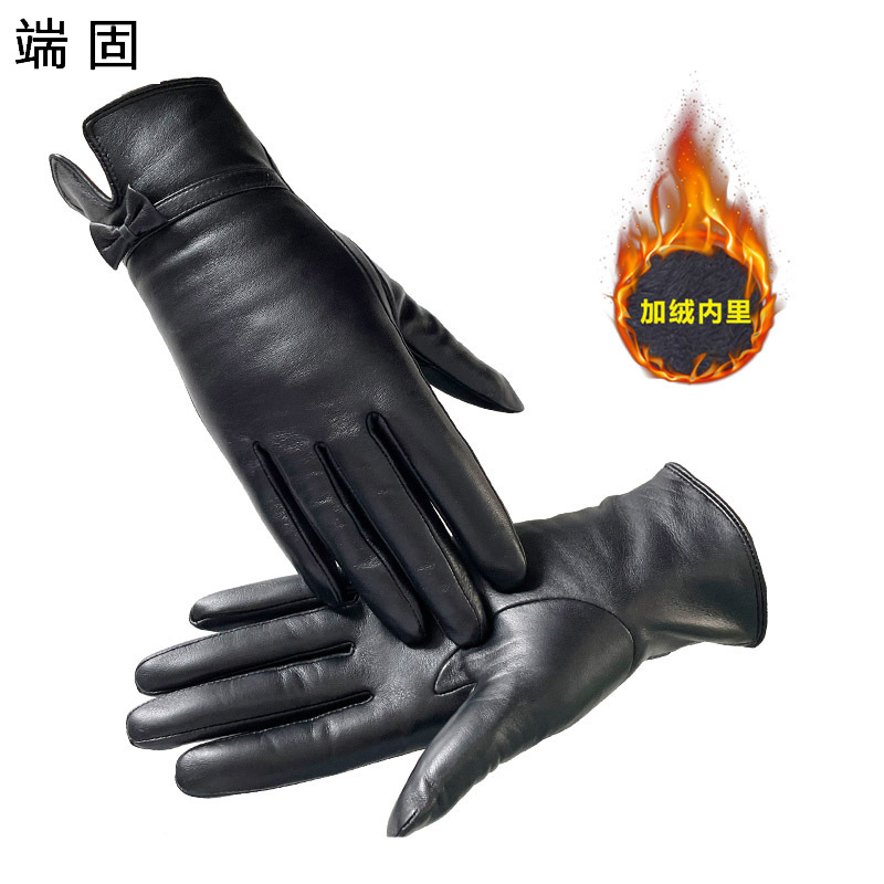 端固女士触屏加绒羊皮手套盒装D3T/副高清大图