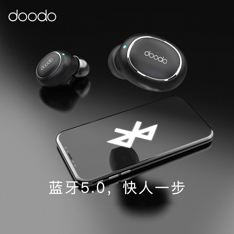 doodo杜多 TWS001皮质手感真无线入耳式耳机 黑色商务便携防水蓝牙5.0智能连接高清通话