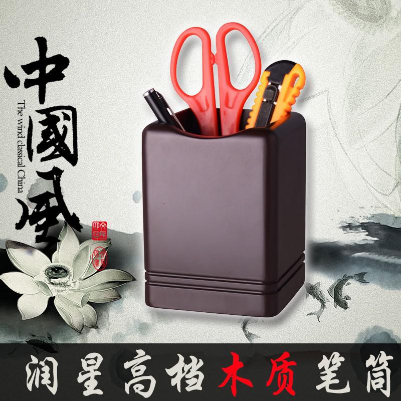 创意时尚毛笔笔筒简约复古实木色质中国风商务可爱办公室桌面摆件 三维工匠 2号笔筒[六角]高清大图