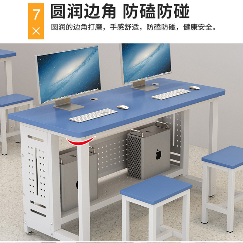 学校机房微机室电脑桌单人办公桌子培训班台式简约桌椅机箱电脑桌 一桌一椅 套高清大图