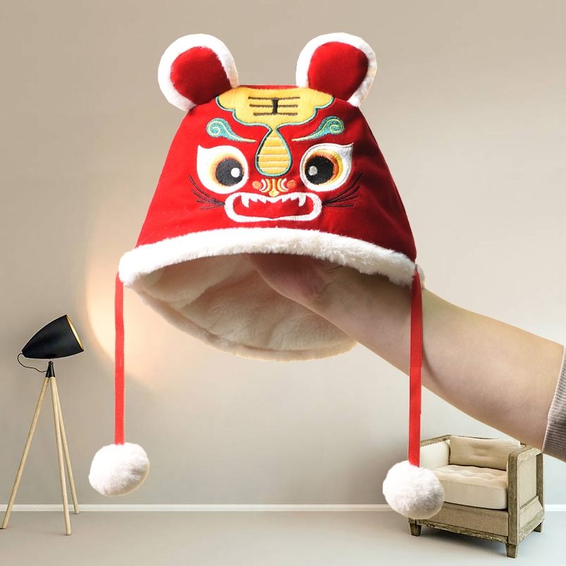 智扣儿童传统民族风新年虎头帽男童洋气加绒老虎帽女宝宝中国风帽子冬