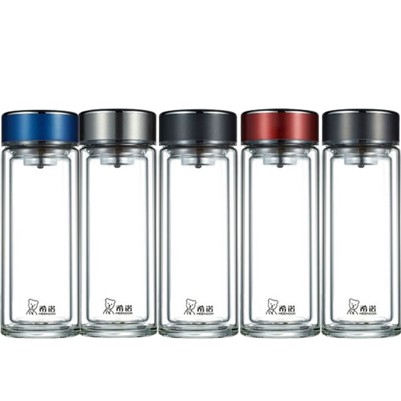 希诺玻璃杯285ml便携耐用双层XN-6777(颜色随机)